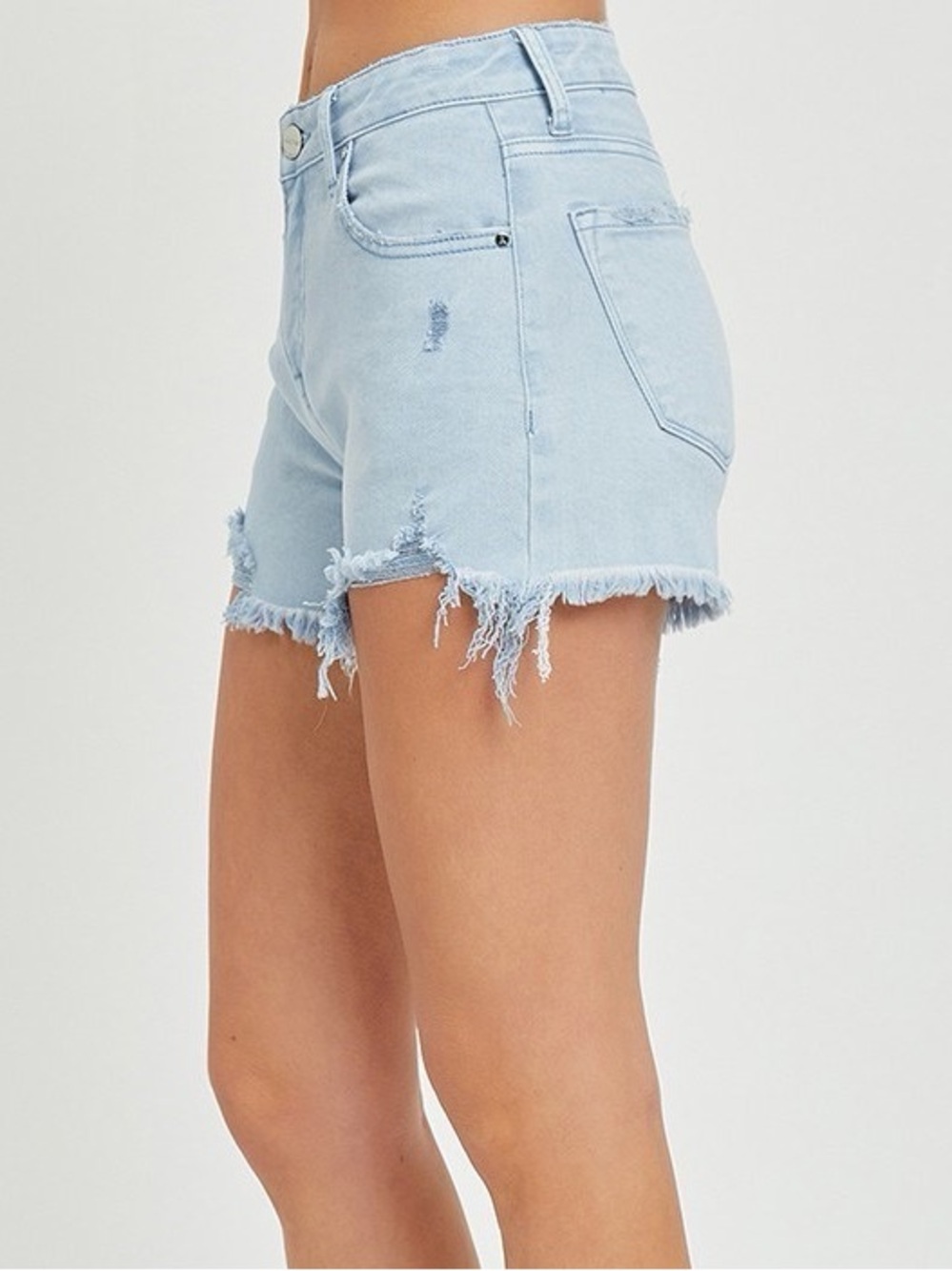 Light Wash Frayed Hem High-Rise Denim Shorts New With Tags - Picture 2 of 3